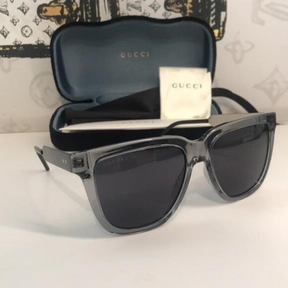 New Authentic Gucci GG0564S 003 Light Blue Cat-Eye Sunglasses Blue Lenses - Picture 4 of 13
